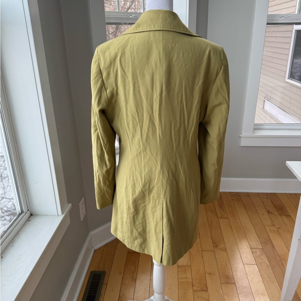 Vintage John Paul Richard Uniform Chartreuse Olive Green Short Trench Coat Sz 6 - Picture 3 of 12
